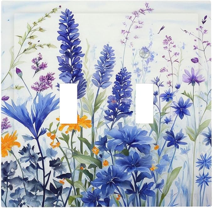 Light Switch Cover Plate Lavender Watercolor Wildflowers Colorful floral 2 Gang Double Toggle Decorative Switch Plates Wall Plates Electrical Faceplate for Bathroom Bedroom Decor