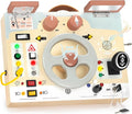 Joyreal Montessori Toddler Busy Board - Montessori Toys for 1 2 3 Years Old, Wooden Sensory Board with LED Lights, Steering Wheel, Music Player, Travel Toys for 1+ Year Old Boy & Girl Birthday Gift