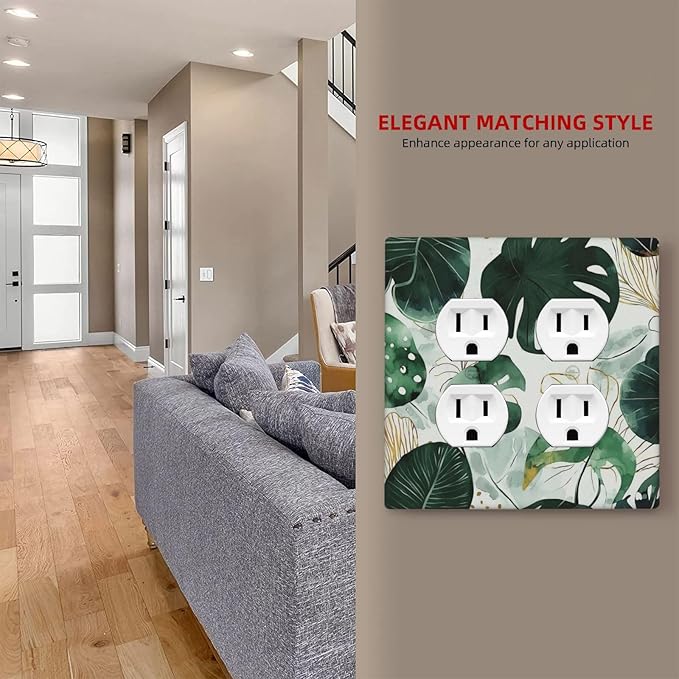 Boho Tropical Green Leaf Watercolor Banana Leaves Outlet Covers 2 Gang Double Duplex Decorative Light Switch Covers Electrical Wallplates Socket Faceplate For Bed Room Living Room Decor