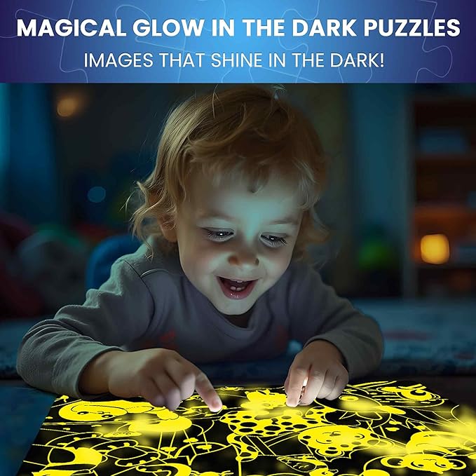 QUOKKA Puzzles for Toddlers 4-6 – 4x30 Pieces Puzzles for Kids Ages 3-4 – Glow-in-The-Dark Dinosaur & Animals Learning Jigsaw Puzzle for Kids 3-5 Years Old