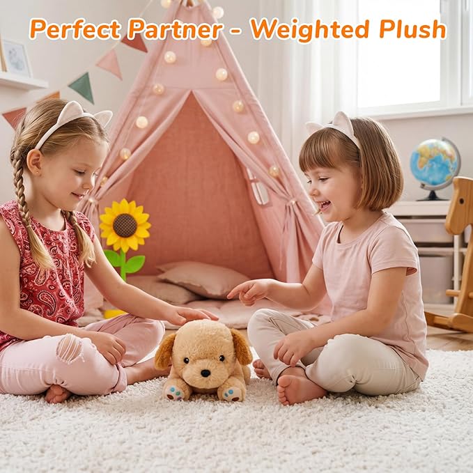 Weighted Dog Plush,Weighted Dog Stuffed Animals,Cute Labradoodle Stuffed Puppy Plushie Pillow - Cute Plush Toy Gifts for Kids,9.8 Inch, 0.8 Lbs