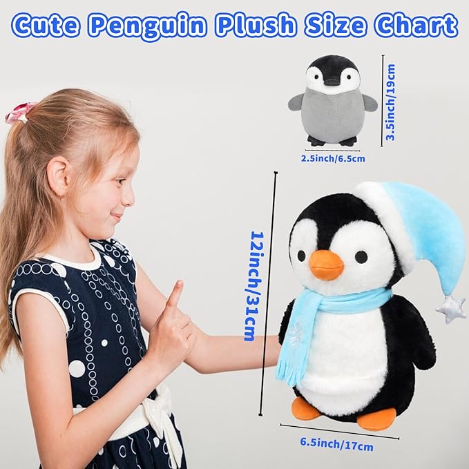 Cuddly Penguin Plush - Soft, Cute Baby Penguin Pillow, 10.5 Inchs Birthday Gifts for Kids Boys Girls