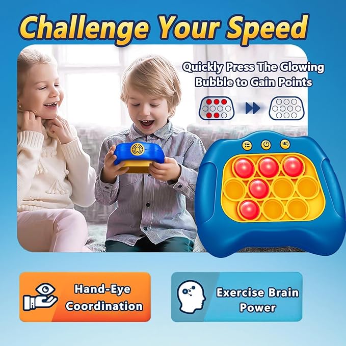 Pop Push Game Toy for Kids, Quick Fast Push Pop Puzzle Handheld Game Light up Fidget Toy 8-12, Bubble Sensory Toys Christmas Birthday Gifts for Kids Ages 3-12 (Blue)