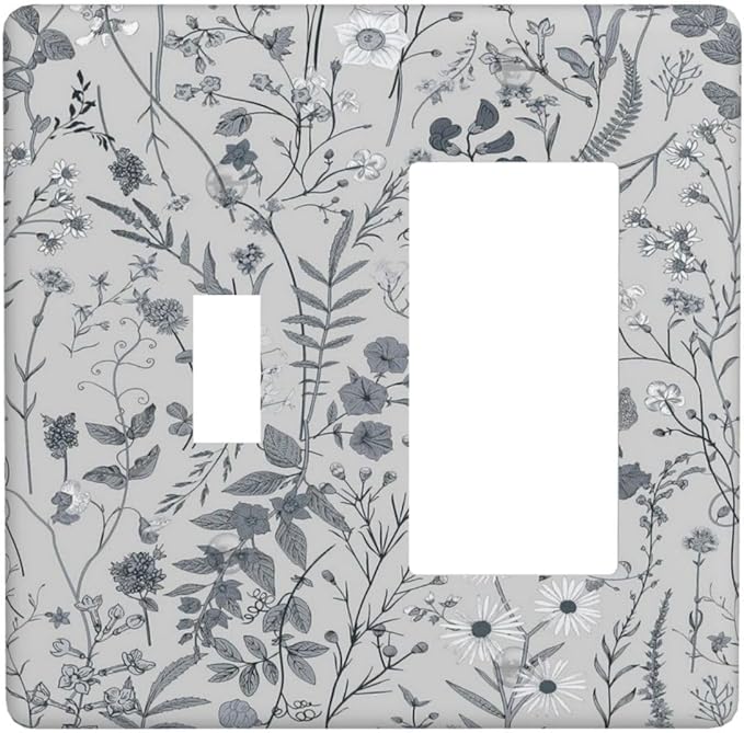 Boho Wild Flowers Farm Floral 2 Gang Single Toggle Rocker Combination Light Switch Cover Decorative Wall Plate Cover Electrical Faceplate Switchplate GFCI for Bathroom Bedroom Home Kitchen Decorate
