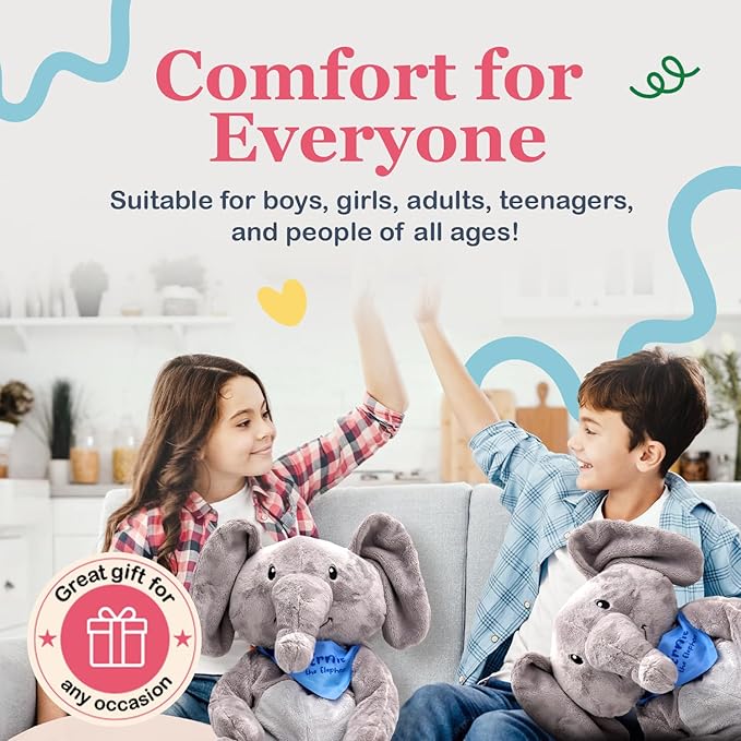 Lilly's Love Weighted Stuffed Animals for Adults & Kids — 5lb Calming Elephant Plush for Anxiety, ADHD & Sensory | Machine Washable Weighted Stuffed Animal w/Removable Insert | Ernie The Elephant