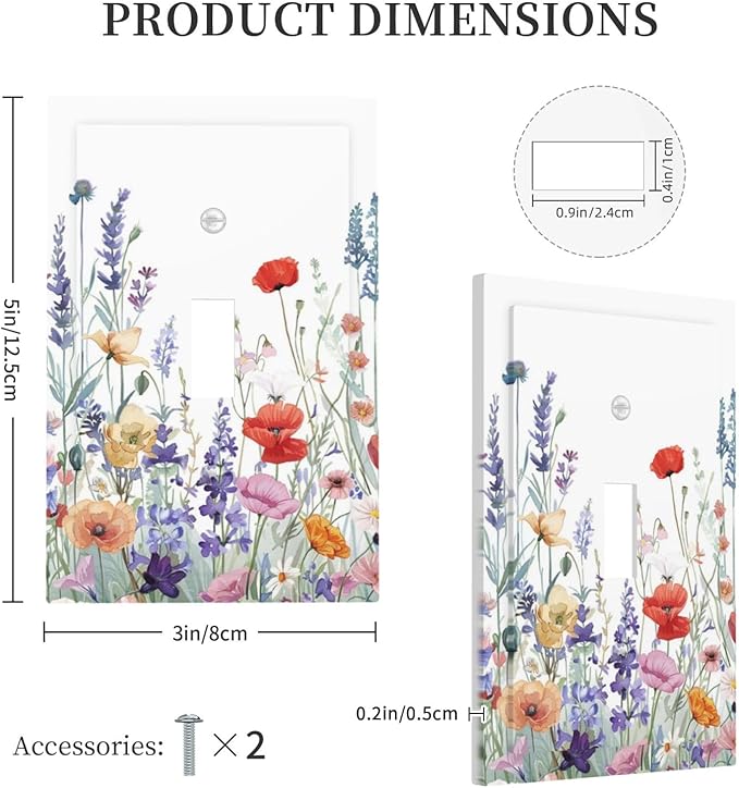 Colorful Floral Purple Lavender Flower Leaves Plants Decorative Light Switch Cover 1 Gang Single Toggle Device Electrical Faceplate Switchplates Decorator Outlet Wall Plate for Bed Room Living Room