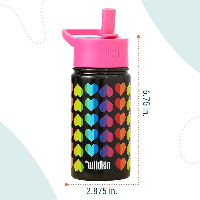Wildkin Kids 14oz Stainless Steel Water Bottle – BPA-Free, Leakproof, Insulated, Easy-Clean - Rainbow Hearts