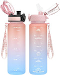 OLDLEY Kids Water Bottle for School, 17 oz (2 lids) BPA-Free Reusable Leak-proof Durable Tritan Plastic Water Bottles with Straw & Chug Lids, Anti-dust Spout Cover (Pink Blue)