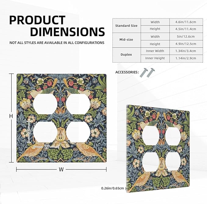 Outlet Covers Morris Strawberry Thrush Birds Colorful Plants 2 Gang Double Duplex Decorative Light Switch Covers Electrical Wallplates Socket Faceplate For Bed Room Living Room Decor