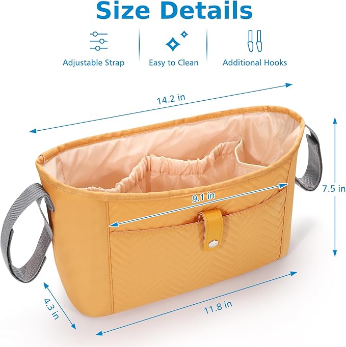 Accmor Universal Stroller Organizer, Stroller Bag Stroller Caddy Organizer, Stroller Accessories Fits for Uppababy, Baby Jogger, Nuna, Doona, Britax Strollers, Brown