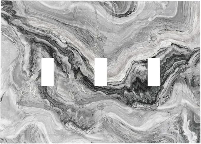 Beautiful Grey Marble Texture Simple Abstract Print Decorative Switch Plates 3 Gang Wall Plate Triple Toggle Light Switch Cover Faceplate Electrical Wall Panels for Bathroom Kitchen Decor