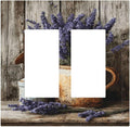 Rustic Flowers Lavender Purple Floral Oil Painting Decorative Outlet Covers 2 Gang Double GFCI Rocker Electrical Wall Panels Light Switch Cover Plate for Farmhouse Bedroom Decor