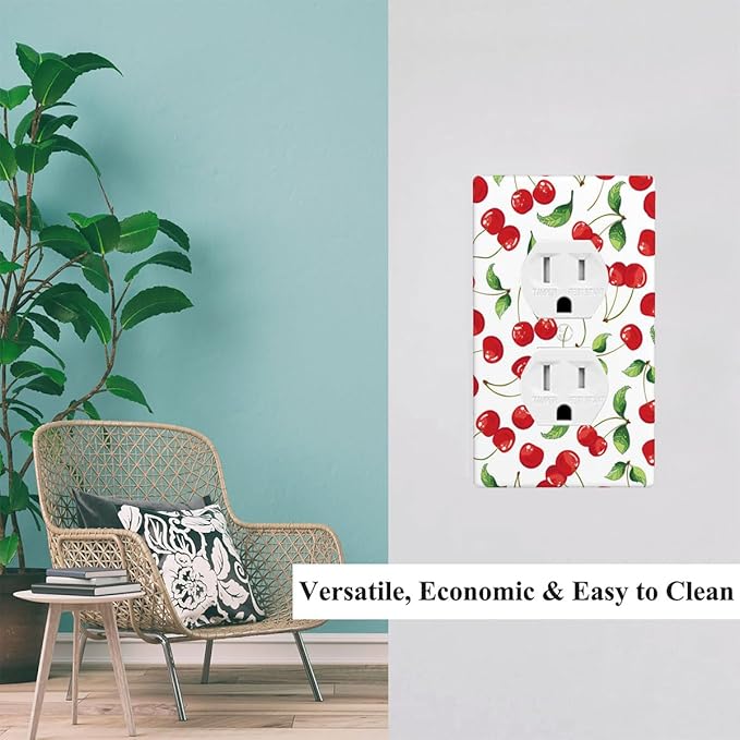Red Cherries with Green Leaves Outlet Covers Cherry Duplex Receptacle Wall Plate Standard 1 Gang Plug Cover 4.5 x 2.76 Inch for Home Decor