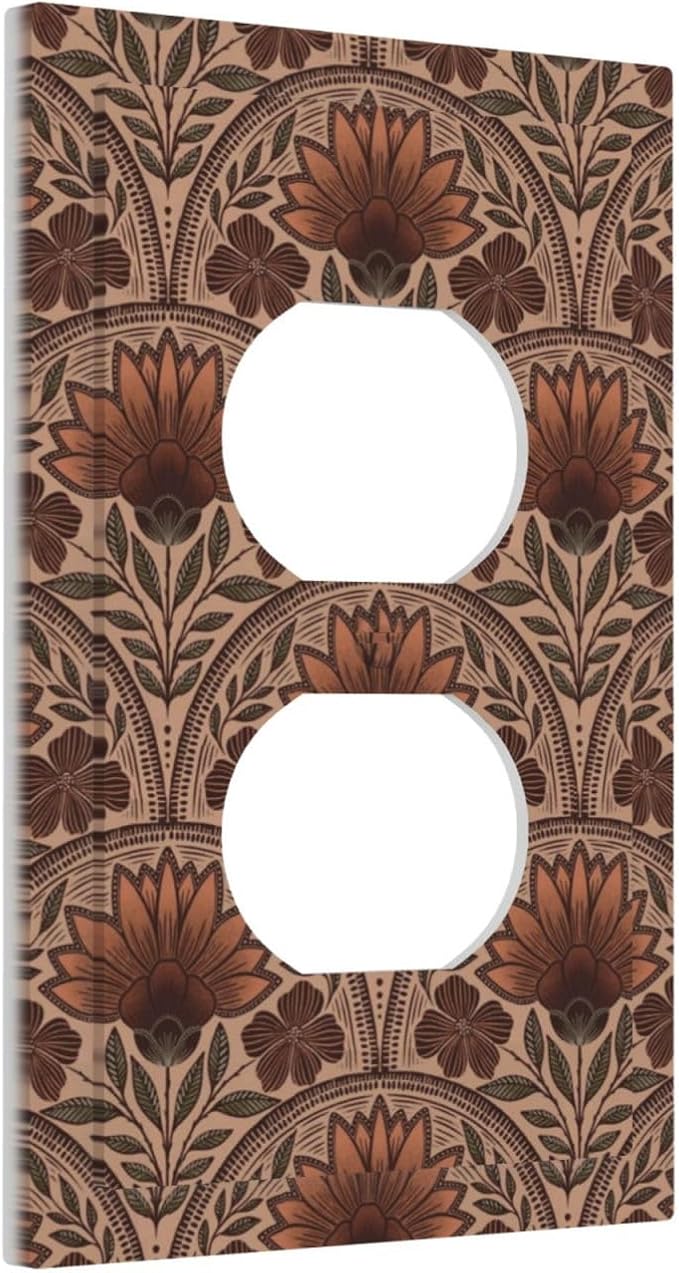 Earth Tone Floral Rustic Damask Boho Flower Outlet Covers 1 Gang Duplex Light Switch Cover Decorative Switch Plates Electrical Receptacle Faceplate Wall Plate for Farmhouse Home Decor