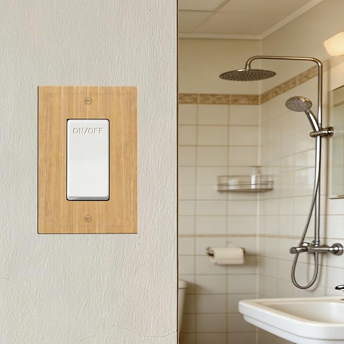 Rustic Woodgrain Single Rocker Switch Cover - 1-Gang Standard US Size Minimalist Farmhouse Wooden Light Switch Covers for Home & Office Decor