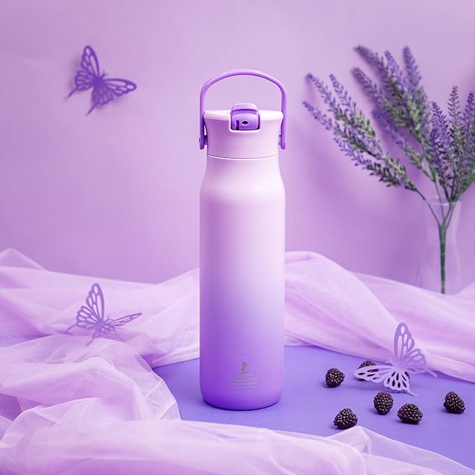 Zak Designs Harmony Water Bottle Benefiting St. Jude, For Travel or At Home, 32oz Stainless Steel is Leak-Proof When Closed and Vacuum Insulated with Straw Lid and Carry Handle (Purple Ombre)