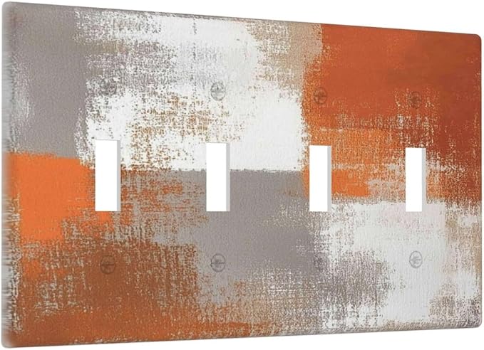 Orange Grey Abstract Art Oil Painting Light Switch Covers Quad Toggle Electrical Faceplate 4 Gang Wall Plate Decorative Switch Plates For Home Farmhouse Decor