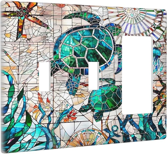 Beach Sea Turtle Ocean Theme 3-Gang 2-Toggle 1-GFCI/Decorator Combination Light Switch Decorative Triple Combo Device Switches/Rocker Outlet Covers and Wall Plate