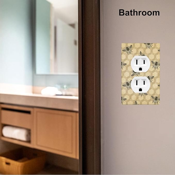 Honey Bee Honeycomb 1-Gang Duplex Wall Plate, Vintage Bee Pattern Outlet Cover Decorative Faceplate for Home, Kitchen, Office & Sunroom