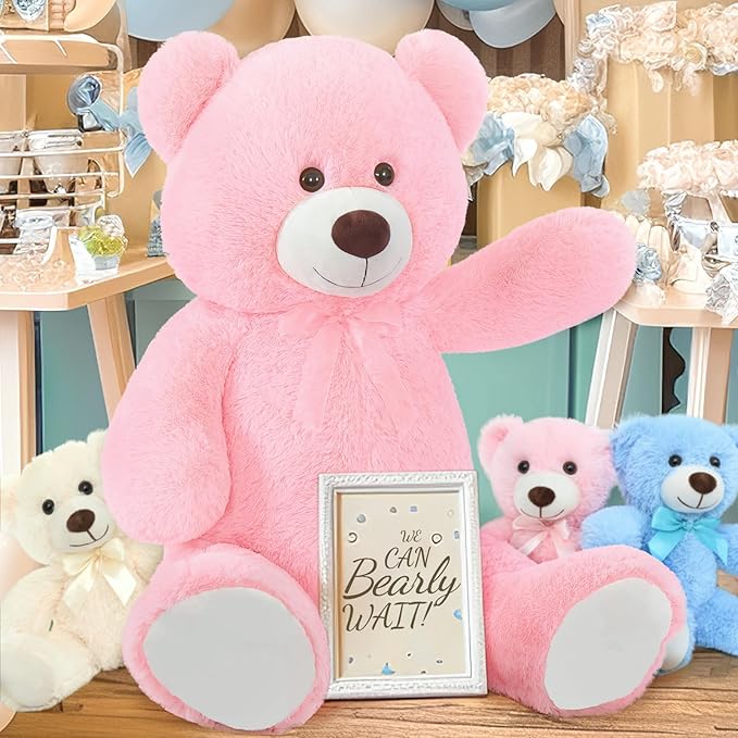 Toys Studio Big Pink Bear 36in Plush Giant Teddy Bear Stuffed Animal Cute Teddies for Girls Baby Shower, Super Soft Cuddly Teddy Plush Toy for Girlfriend Women Valentine's Day Gift