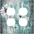 Outlet Covers Teal Daisy Floral Vintage Wood Plank 2 Gang Double Duplex Decorative Light Switch Covers Electrical Wallplates Socket Faceplate For Farmhouse Cabin Decor
