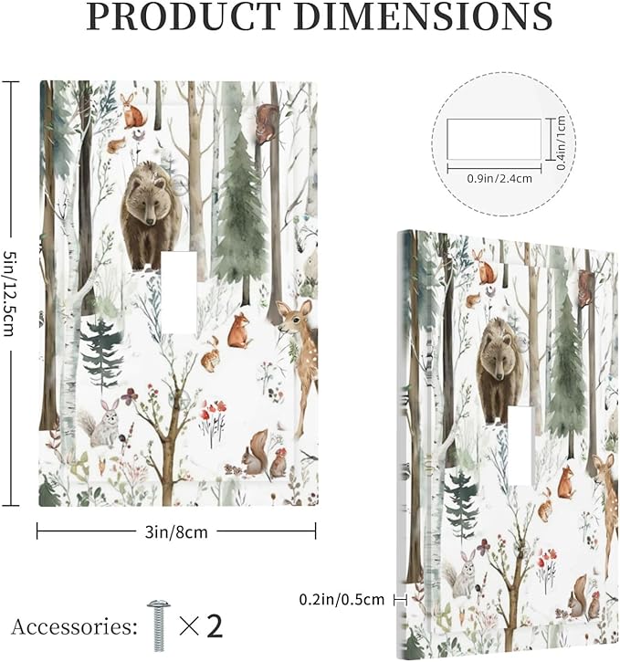 Snow Bear Fox Deer Forest Squirrel Wild Life Animal Decorative Light Switch Cover 1 Gang Single Toggle Device Electrical Faceplate Switchplates Decorator Outlet Wall Plate for Farmhouse Kids Room