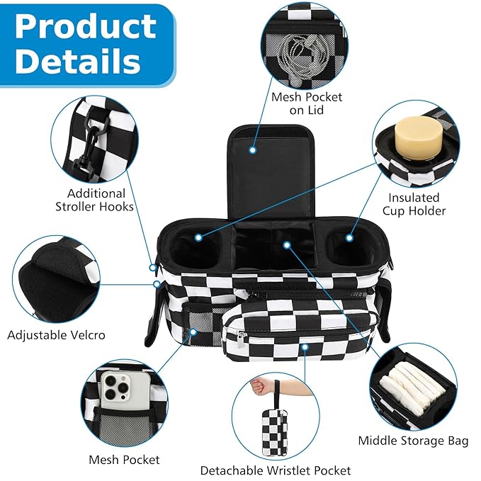 Accmor Universal Stroller Organizer with Insulated Cup Holder Detachable Phone Bag and Shoulder Strap,Stroller Bag Caddy Organizer Fits for Uppababy, Baby Jogger, Britax Strollers