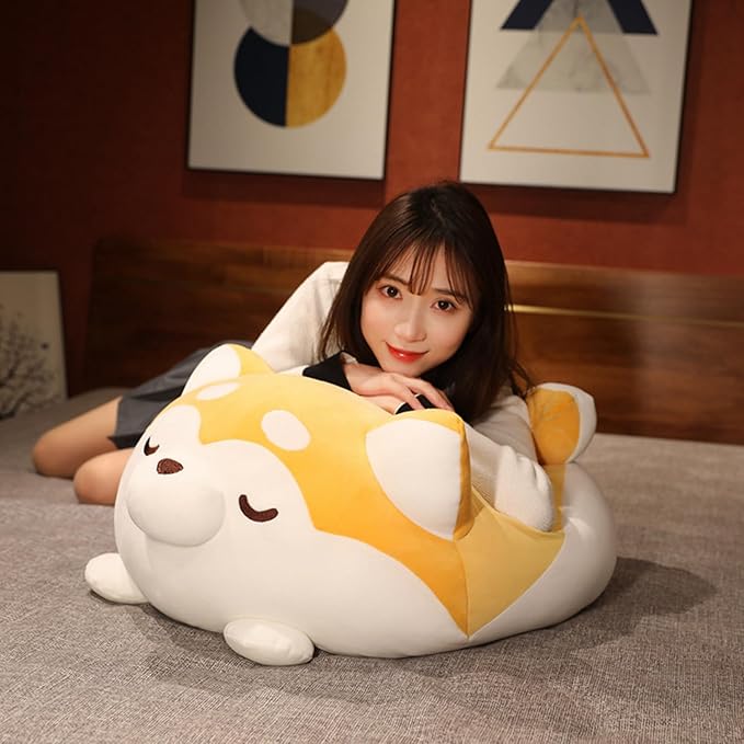 Plush Husky Stuffed Animal Dog Hugging Pillow Cuddly Plushie Toy Huggable Anime Husky Gifts for Kids and Lovers in Birthday, Valentine's (Yellow, 20 Inch)
