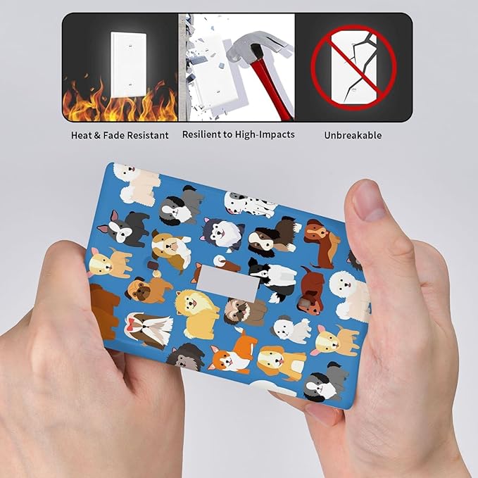 Cute Animal Dogs Puppy Decorative Outlet Cover Single Toggle Light Switch Plate Cover Electricity Receptacles Plates For Home Kitchen Living Bedroom 4.5 * 2.76