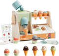 TOP BRIGHT Wooden Ice Cream Pretend Play Toys, Play Kitchen Set for Kids with Ice Cream Counter & Scoop & Menu, Montessori Toys for Boys Girls Capybara Gift Age 3+