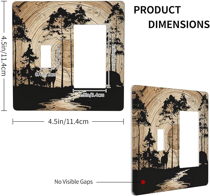 Rustic Forest Antler Black Bear Deer Silhouettes Outlet Covers 1 Toggle 1 Rocker Combination Decorative Wall Plate Electrical Switch Plates Light Switch Cover Plate for Farmhouse Home Decor