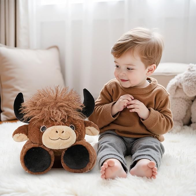 Niuniu Daddy 20" | 3.3 Pound Highland Cow Weighted Stuffed Animals for Adults, Weighted Brown Highland Cow Plush Toy for Toddler Kids, Fluffy Plushy Pillow with Soft Fur for Present Christmas Birthday