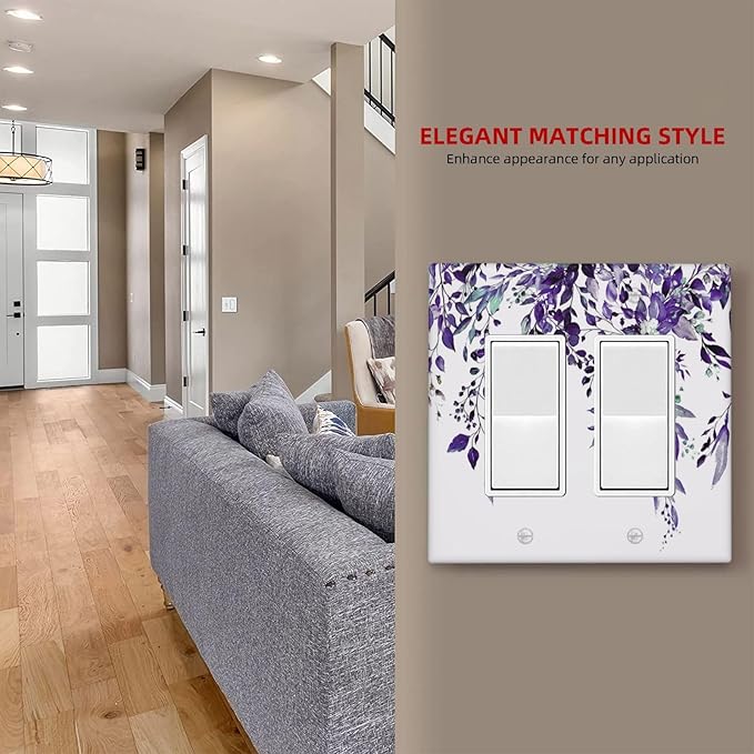 Decorative Outlet Covers Purple Eucalyptus Boho Olive Leaves Country 2 Gang Wall Plate Cover Double Rocker Decora Light Switch Covers Plate Dual Electrical GFCI Switch Plate Cover