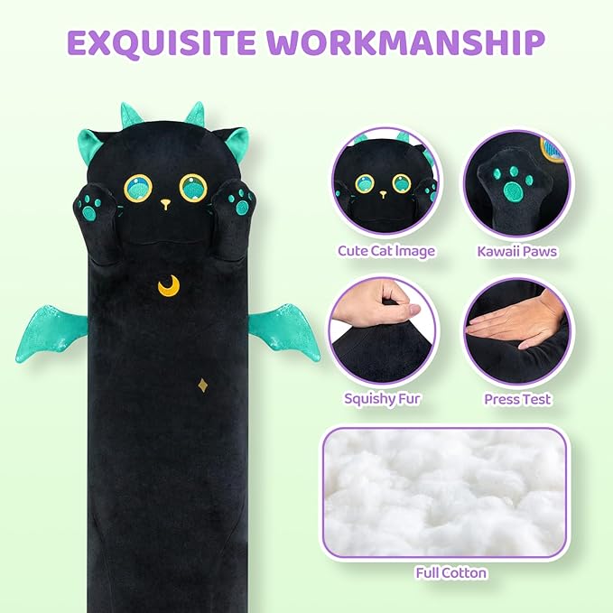 Mewaii Long Cat Plush 5 Sizes, 120% Extra Filling Giant Plushness Kids Body Pillow, Kawaii Cute Big Eyes Cat Stuffed Animals Plushies, Big Long Body Pillow Cat Plush Gift for Girls 44”