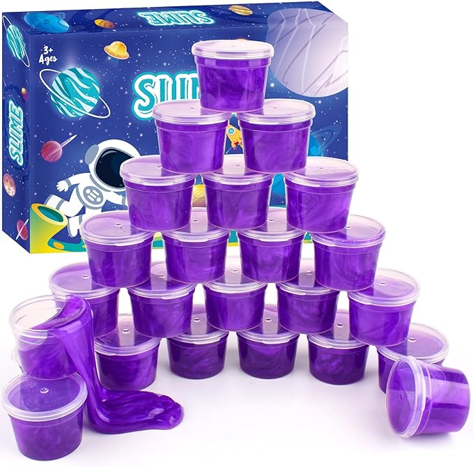 Galaxy Slime 24 Pack – Valentines Purple Slime Party Favors, Non-Sticky, Soft & Smooth for Birthday, Classroom Rewards, Stocking Stuffers, Goodie Bag Stuffer,Easter Basket Stuffers for Kids