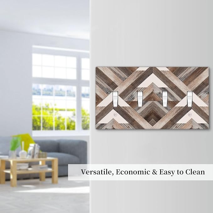 Polygon Collage Abstract Shapes Rustic Wood Panel Print Light Switch Covers Quad Toggle Electrical Faceplate 4 Gang Wall Plate Decorative Switch Plates Cover for Farmhouse Bedroom Decor