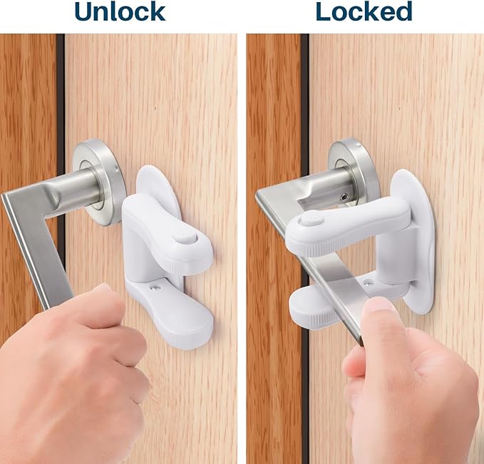 Inaya Door Lever Lock (2 Pack) – Child Proof Handle Locks, 3M Adhesive & Easy Installation for Home, Baby-Proof Locks for Kids Safety, Compatible with standard doors