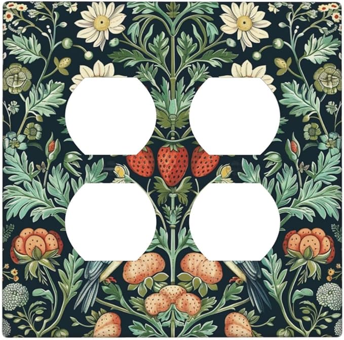 Decorative Outlet Covers Strawberry Birds Flowers Plant Morris Floral 2 Gang Decorative Switch Plate Double Duplex Wall Plates Switch Plates and Outlet Covers for Bathroom Bedroom Decor