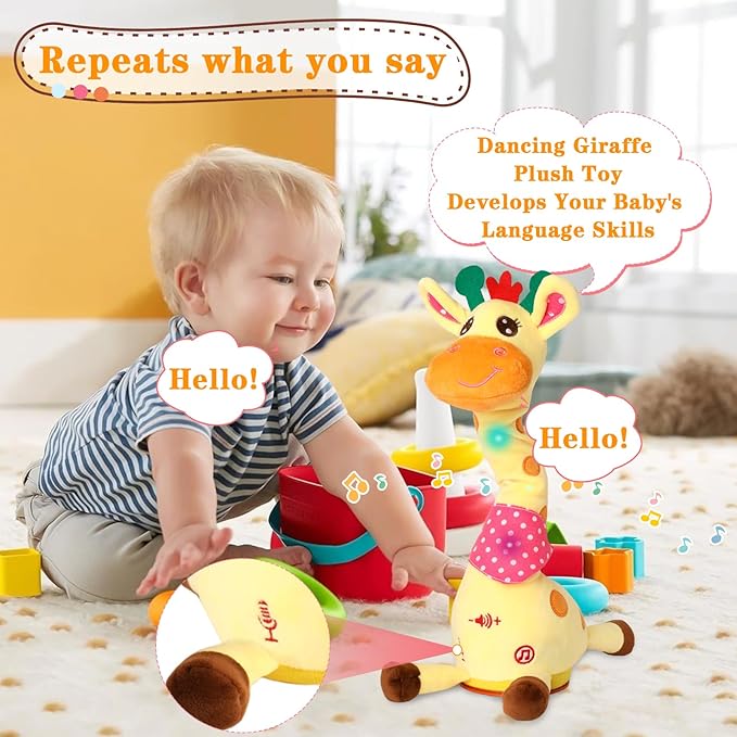 Dancing Giraffe Toy Stuffed Animal Toddlers Gifts for Baby Toys Singing Song Toddlers Toy Repeats What You Say Glowing Musical Toy for Baby Birthday Gift Groovy Giraffe Toy