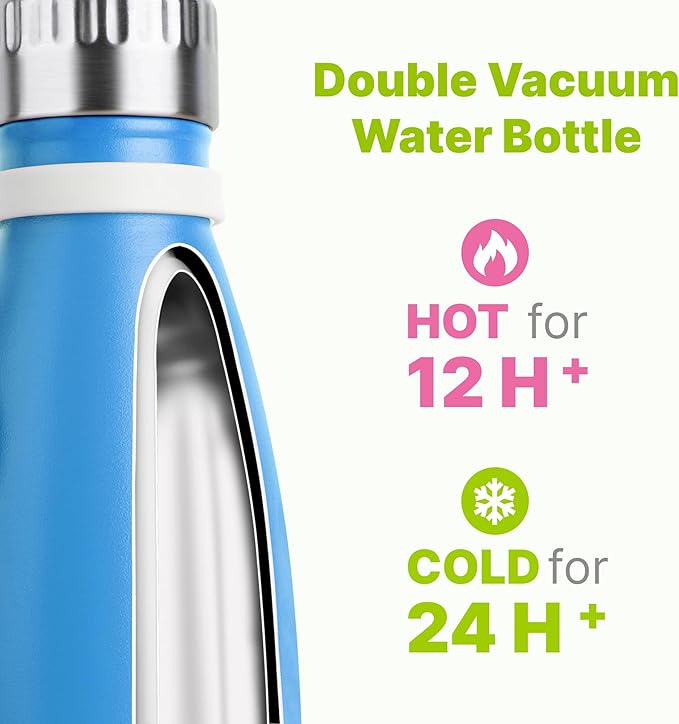 Kids Water Bottle for School-9 oz Stainless Steel Double Wall Vacuum Insulated Sports Water Bottle Reusable Metal Leak Proof Cola Shape Flask for Girls (Sky Blue)