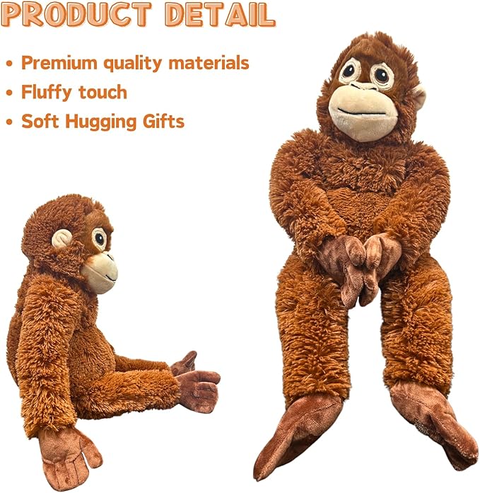 Punch Monkey Plush Toys, Punch The Monkey Soft Stuffed Animals Throw Pillow, Huggable Cuddly Orangutan Zoo Animal Plushies Doll, Gift for Kids and Adults (Orange)