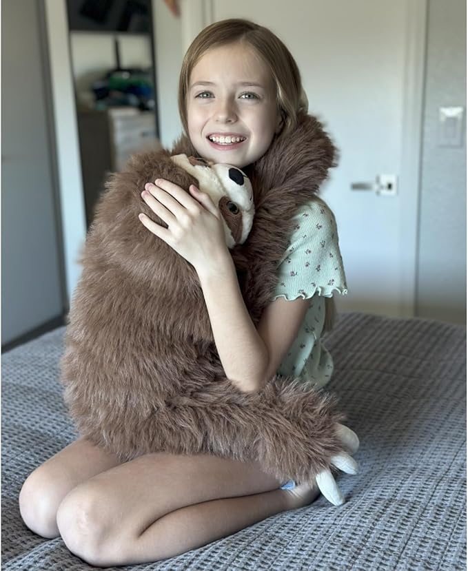 BENINY Large Sloth Stuffed Animals 28", Realistic Three Toed Big Sloth Plush Pillow with Snap Button Hands for Hanging, Gifts for Teens Adults Decors