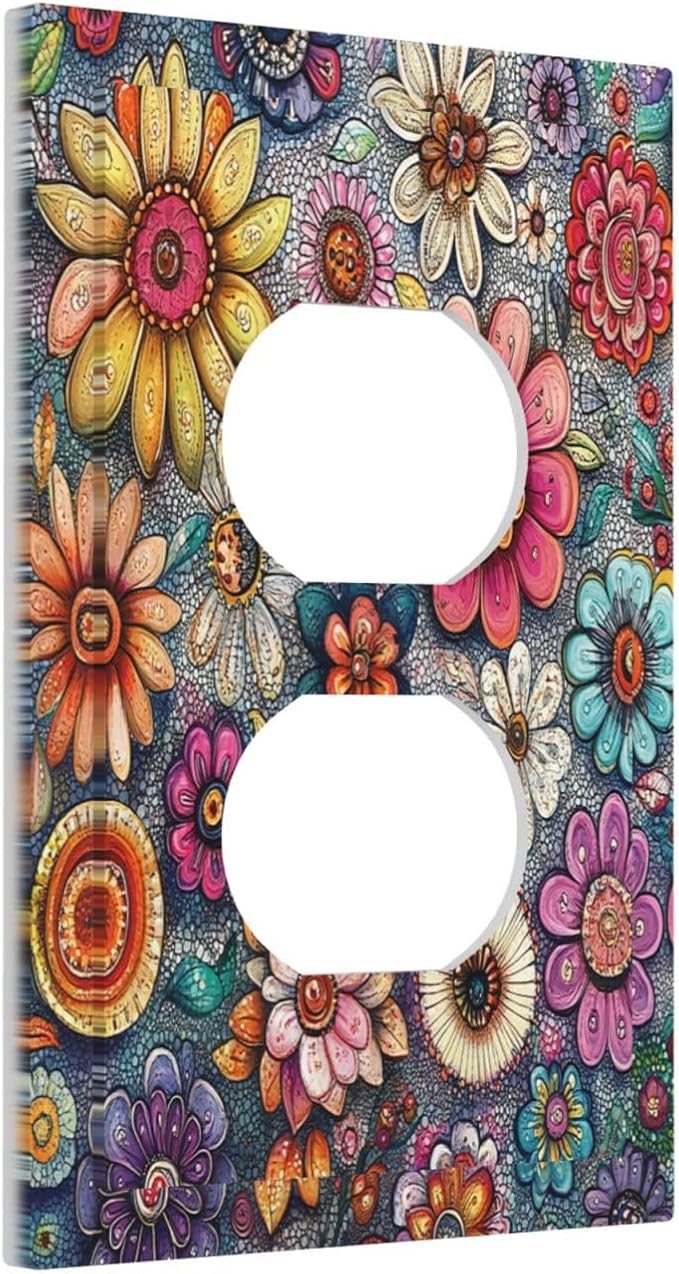 Outlet Covers Colorful Rainbow Pointillisme Flower 1 Gang Duplex Light Switch Cover Decorative Switch Plates Electrical Receptacle Faceplate Wall Plate For Bed Room Home Decor