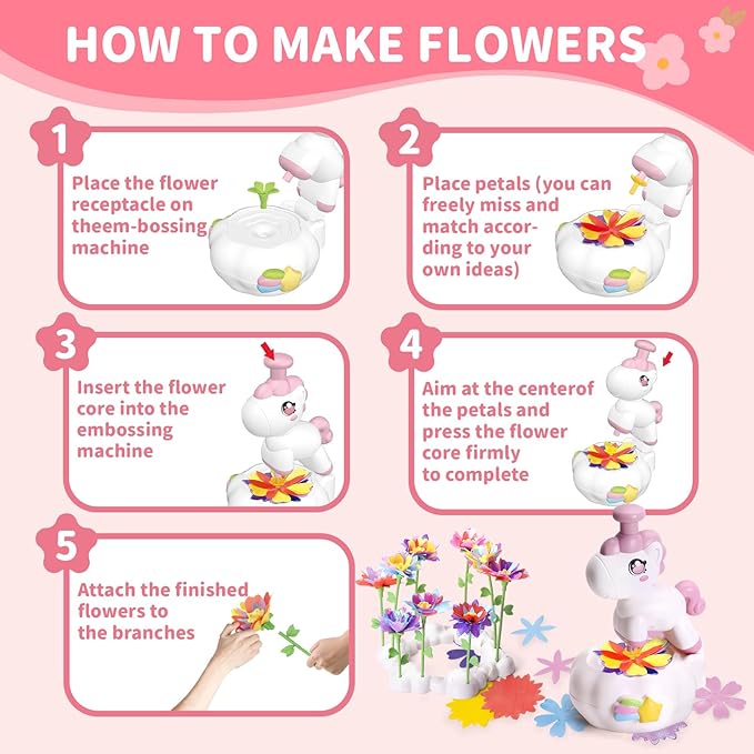 RISUNTOY Flower Craft Kits, Arts and Crafts for Kids 4-12, DIY Fabric Bouquet Making Set, Fun Art Supplies & Activities, Best Birthday Gifts for Girls Boys