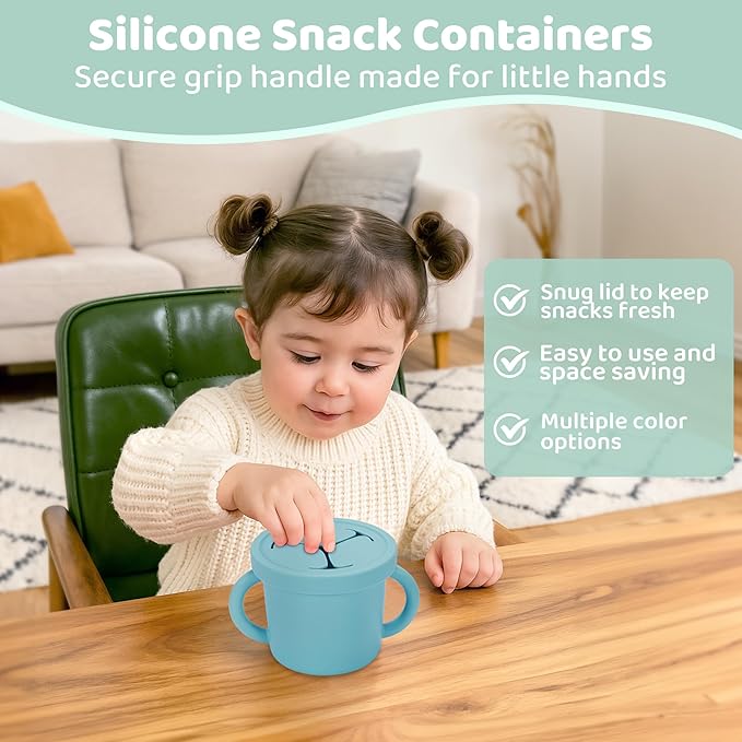 Snack Containers, Silicone Food Grade Silicone Cups, Toddler Snack Container Cups with Handles and Lid for Toddlers (Color 1)