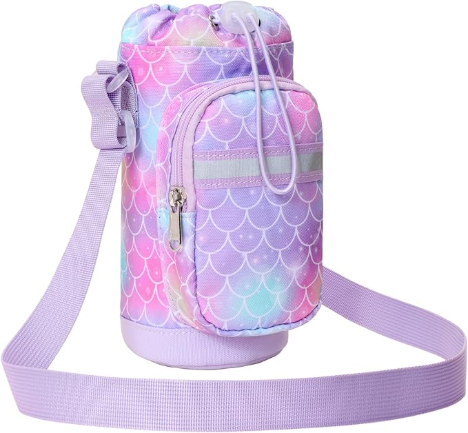 Water Bottle Carrier for Kids - Water Bottle Holder with Strap, Boys Girls Water Bottle Sling Bag for 10/12/14/16/18Oz Water Bottles Walking Hiking Camping
