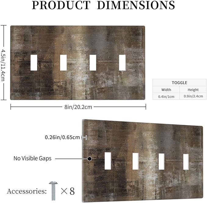 Light Switch Cover Plate Tan Brown Rustic Abstract Wood Vintage Wooden 4 Gang Quad Toggle Decorative Switch Plates Wall Panels Electrical Wall Plates Faceplate for Farmhouse Home Decor