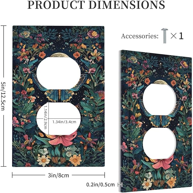 Outlet Covers Bohemian Moon Butterfly Floral 1 Gang Duplex Light Switch Cover Plate Decorative Switch Plate Covers Electrical Socket Cover for Bedroom Cabin Decor