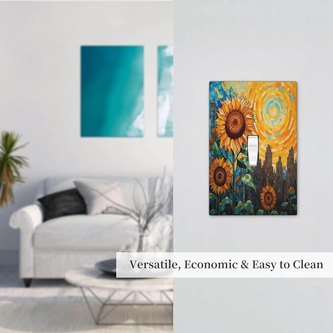 Abstract Sunflower Graffiti Floral Paint Art Flower Decorative Light Switch Cover 1 Gang Single Toggle Device Electrical Faceplate Switchplates Decorator Outlet Wall Plate for Bedroom Living Room
