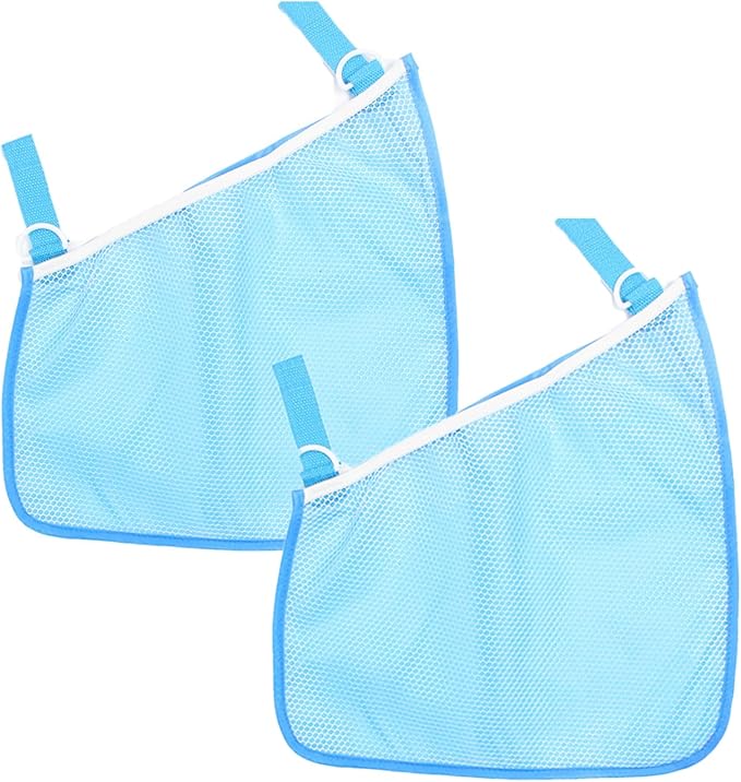 2 Pack Universal Side Sling Stroller Mesh Cargo Net and Organizer, Extra Stroller Storage Space, Non-Slip and Adjustable Straps (Blue) Type-C Convertor